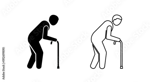 Elderly people using walkers, senior citizens with mobility aids, aging and care Vector