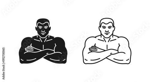 Two men with arms crossed, business partners, confident posture, professional attitude Vector