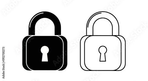 Black and white lock icons, simple lock symbols, secure padlock graphics Vector