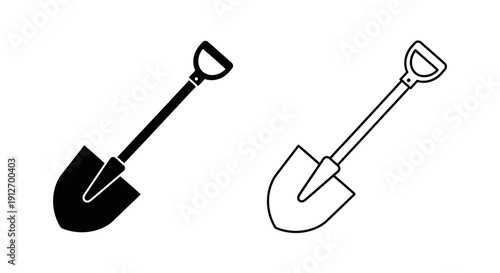 Two shovels, one black and one white, isolated on a white background. Vector