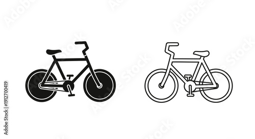 Two different types of bicycles, mountain bike and road bike, black and white Vector