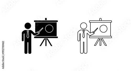 Professional presenters delivering lectures with visual aids on stage Vector