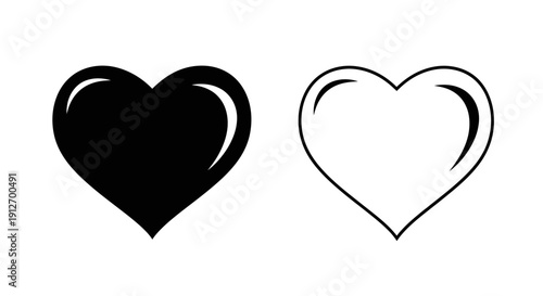 Black and white heart icons set, minimalist love symbols, vector illustration Vector