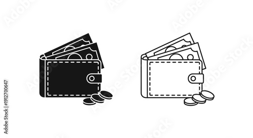Wallet with money and coins, financial growth, wealth, and prosperity concept Vector