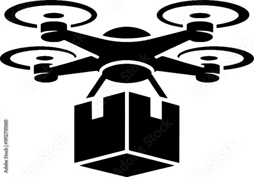 Drone Delivery Icon, Aerial Package Shipping with Quadcopter, Logistics and Fast Delivery Symbol