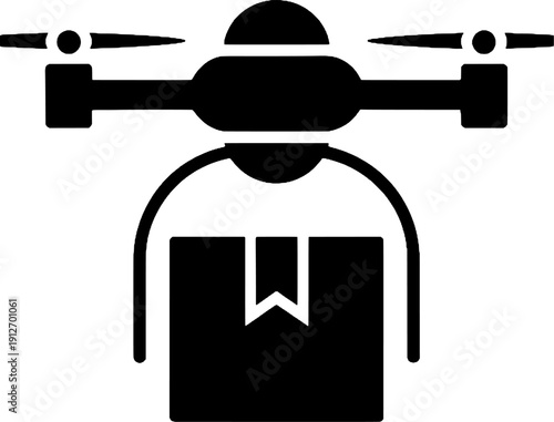Drone Shipping Icon, UAV Package Transport, Smart Delivery and E-commerce Logistics Symbol