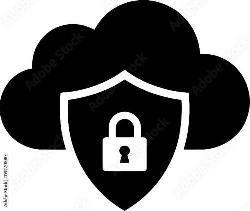 Cloud Security Icon with Shield and Lock, Data Protection and Cyber Security Symbol