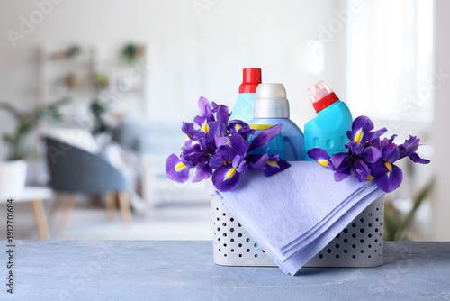 Basket with cleaning suppli...