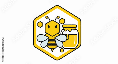 Cartoon Bee with Honey Jar Illustration.