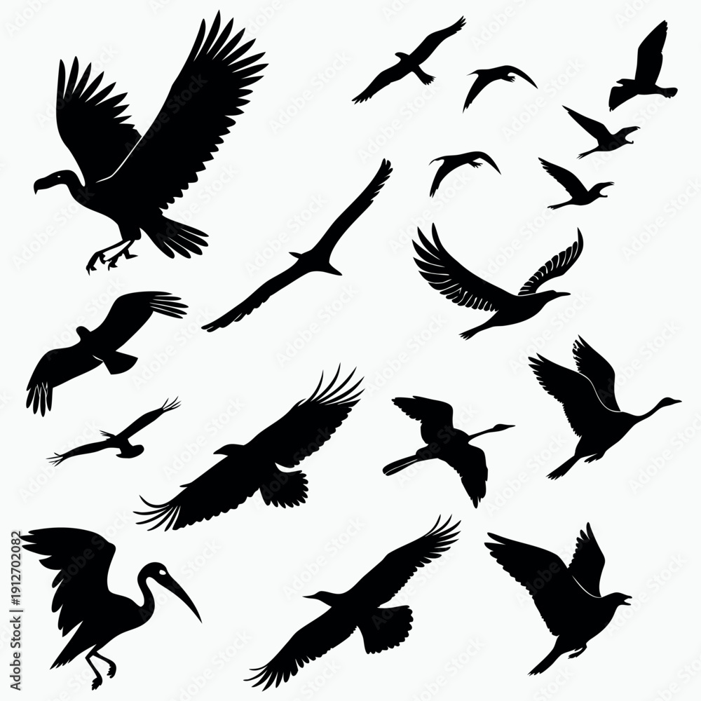 Naklejka premium Flying Bird Silhouette Bundle – 30 Wildlife Bird SVG EPS PNG Vector Designs