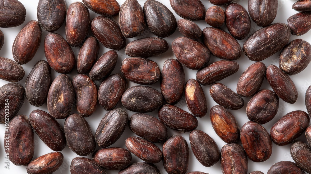 Obraz premium Minimal cocoa beans flat lay background with copy space