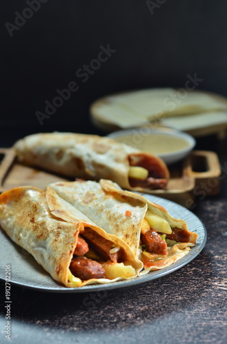 Beef shawarma in Jakarta with a combination of Indonesian spices.