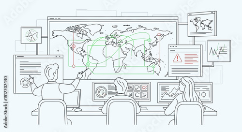 Team Monitoring Global Data on Large Screens.