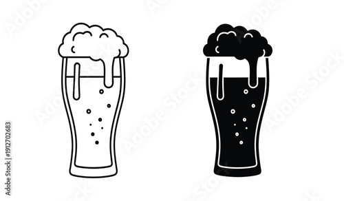 Two glasses of beer in black and white line art style