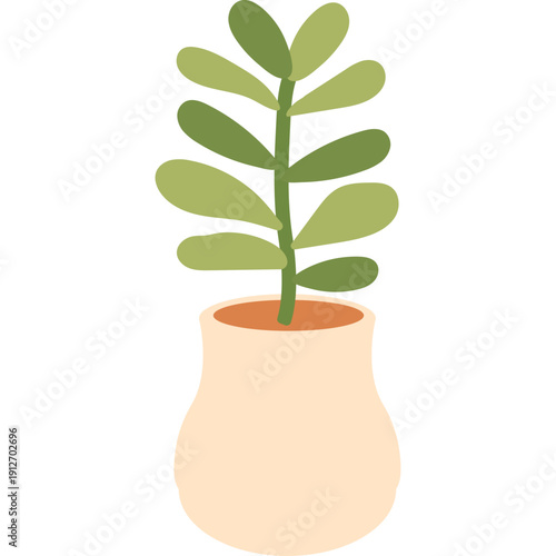 Cute illustration of a small green succulent plant in a light beige pot