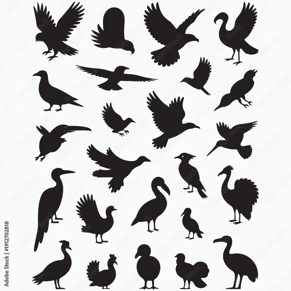 Obraz premium Bird Silhouette Bundle – 30 Flying Bird Vector SVG PNG for Logo & T-Shirt Design