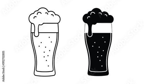 Two glasses of beer one light and one dark with foam on top