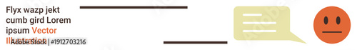 Digital communication, messaging services, emotions in text, online interaction, chat tools, user feedback. A text bubble next to an emotion face. Digital communication and messaging services concept