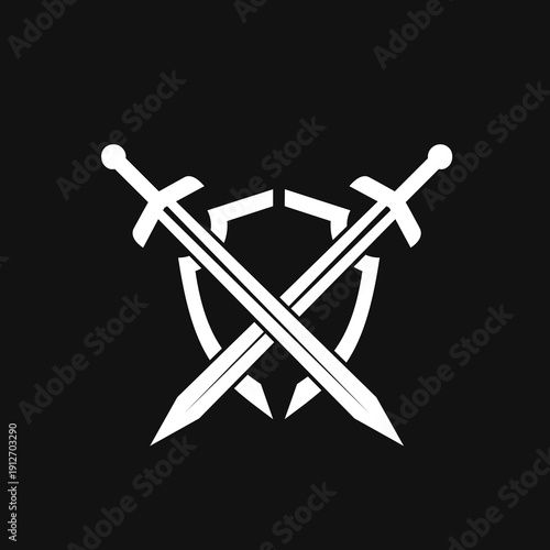 Crossed Swords and Shield Vector Icon Emblem for Protection and Strength