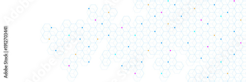 Abstract geometric background with hexagons pattern and dots. Molecular structure and genetic engineering concept. Design for science, technology and communication. Vector