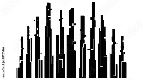 dynamic abstract black and white visualization of data processing a futuristic cityscape or sound waves ideal for modern tech backgrounds.