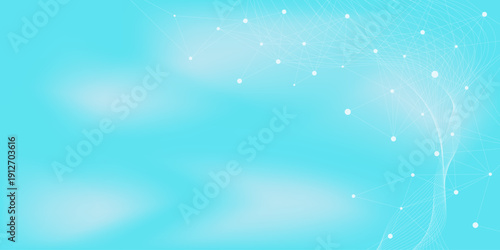 Health care and medical concept with plexus and wave flow. Minimalist molecular structure and genetic engineering. Design for medicine, science and innovation. Vector