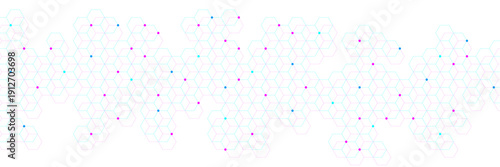 Abstract hexagon pattern with colorful dots on white background. Structure molecule and genetic engineering. Design for communication, science, technology and medical. Vector