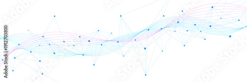 Abstract science and technology presentation template. Minimalis network connection with plexus and wave flow design. Vector