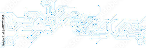 Digital technology circuit board banner background. Futuristic connecting wires lines for global communication and network. Vector