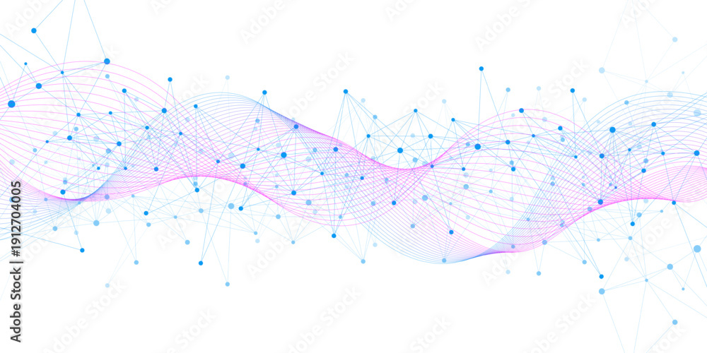 Fototapeta premium Abstract plexus design with gradient wave flow on white background. Minimalist science and technology concept. Suitable for global communication, molecular structure. Vector