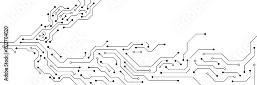 AI circuit board texture on white background. Technology connected lines or motherboard computer with processor, chip and semiconductor. Vector