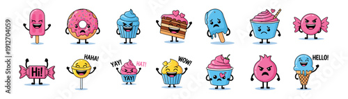 Cute Cartoon Desserts Illustrations | Cupcakes, Ice Cream, Donuts, Popsicles, Candy, and Sweet Treats