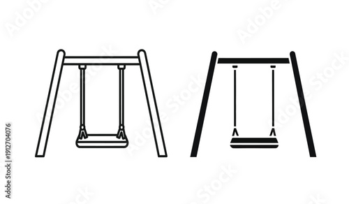 Two black line drawings of swings on aframe structures