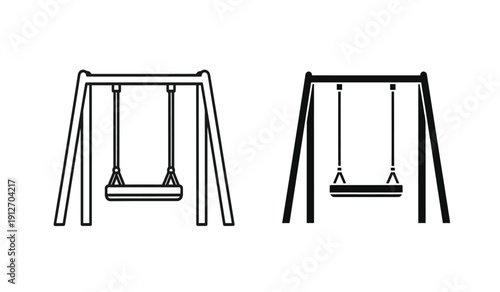 Vector illustration of two different swing sets on with one outlined and the other filled