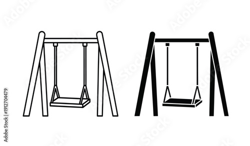 Two swing sets for kids in black and white line art style
