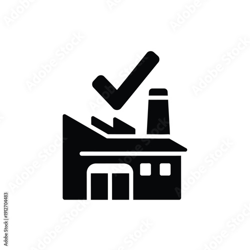 Factory building with check mark icon for approved or quality control concept