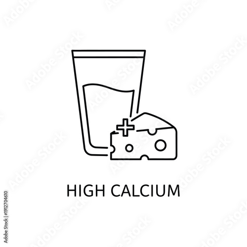 High calcium food icon with glass and cheese illustration