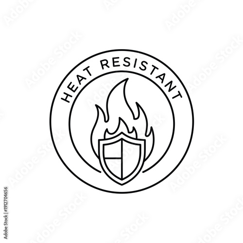 Heat resistant shield with flame icon in circle frame