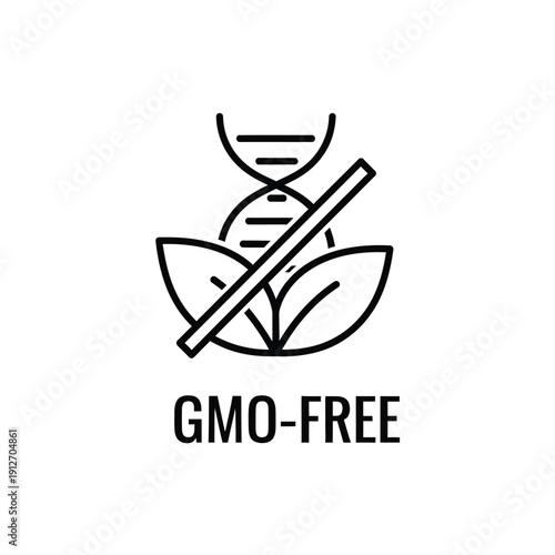 GMO free logo with DNA leaf symbol and prohibition sign
