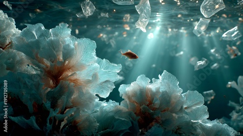 Ocean pollution impacting marine life and coral reef