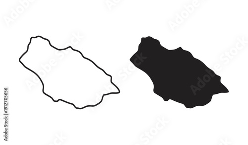 Vector illustration of a black silhouette and outline of a landmass or island