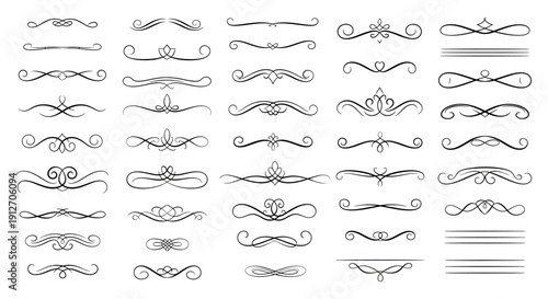 elegant calligraphic dividers text separators and ornate flourishes for graphic design invitations and document borders.