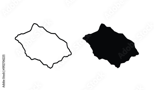 Black and white outline and solid shapes of an irregular form