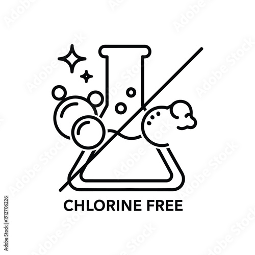 Chlorine free icon with beaker and bubbles and star  no chlorine symbol