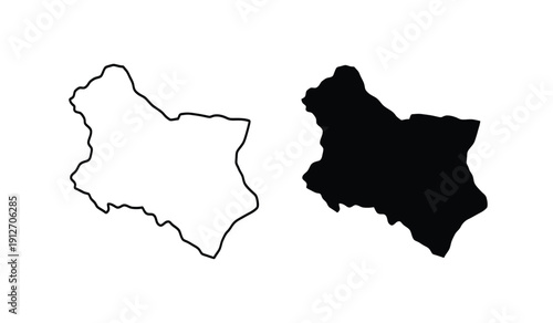 Black and white outline and solid shapes of a region