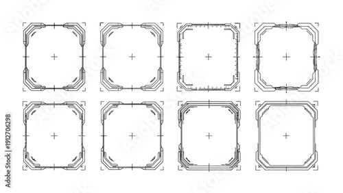 futuristic hud frames and tech borders for modern uiux digital design ideal for game dev virtual reality and sci-fi projects