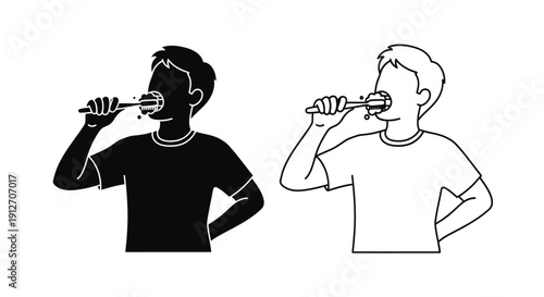 Two people singing into microphones, one with dark skin and one with light skin Vector