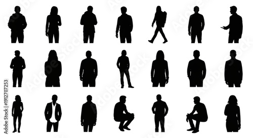 Diverse Collection of Human Silhouettes in Various Poses and Actions.