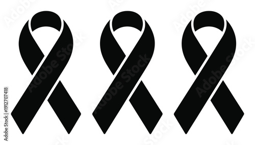 Three Black Awareness Ribbons on White Background