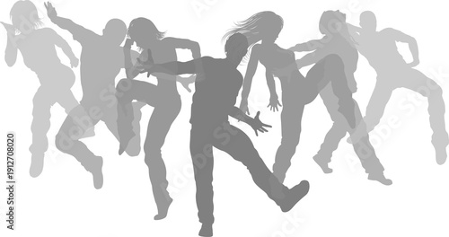 Street dancers dancing silh...